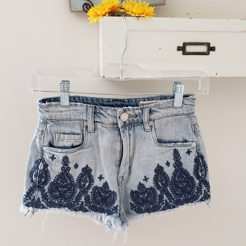 Blank NYC Wedge Cutoff Embroidered Denim Shorts